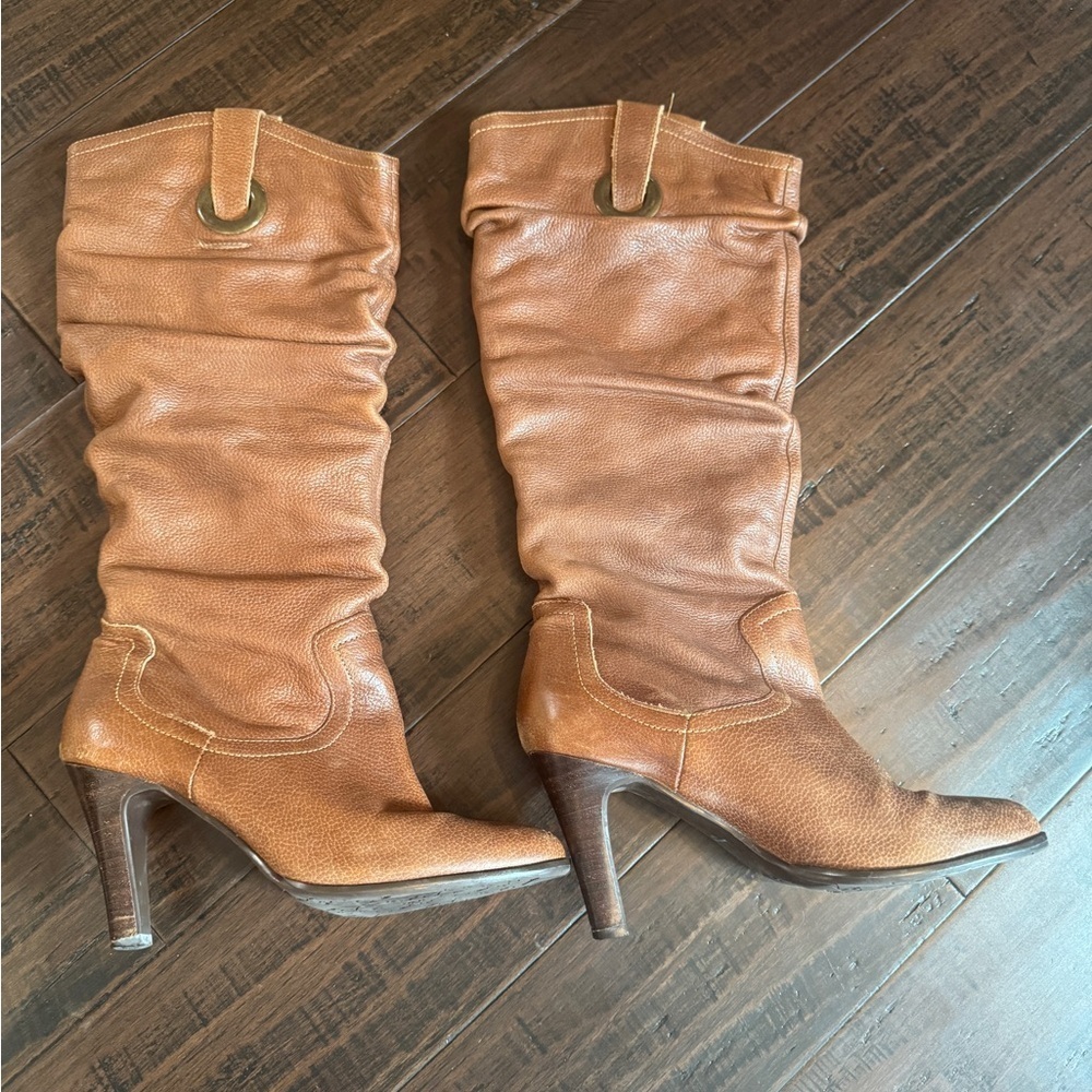 Matisse cognac leather knee high boots size 7.5 cowgirl sexy western chic boho - Picture 12 of 12